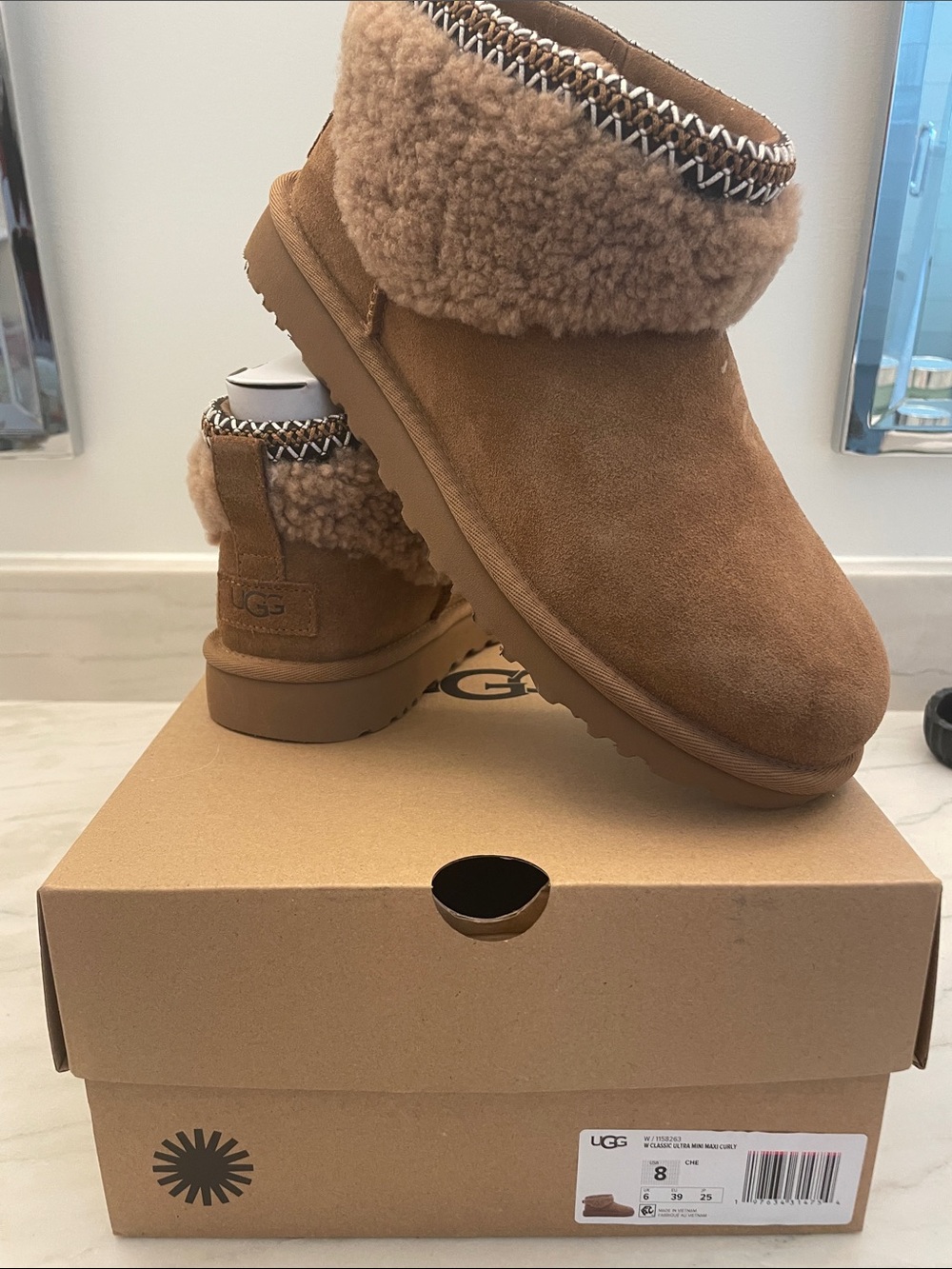 UGG Chestnut Suede Shearling Cuff Boot